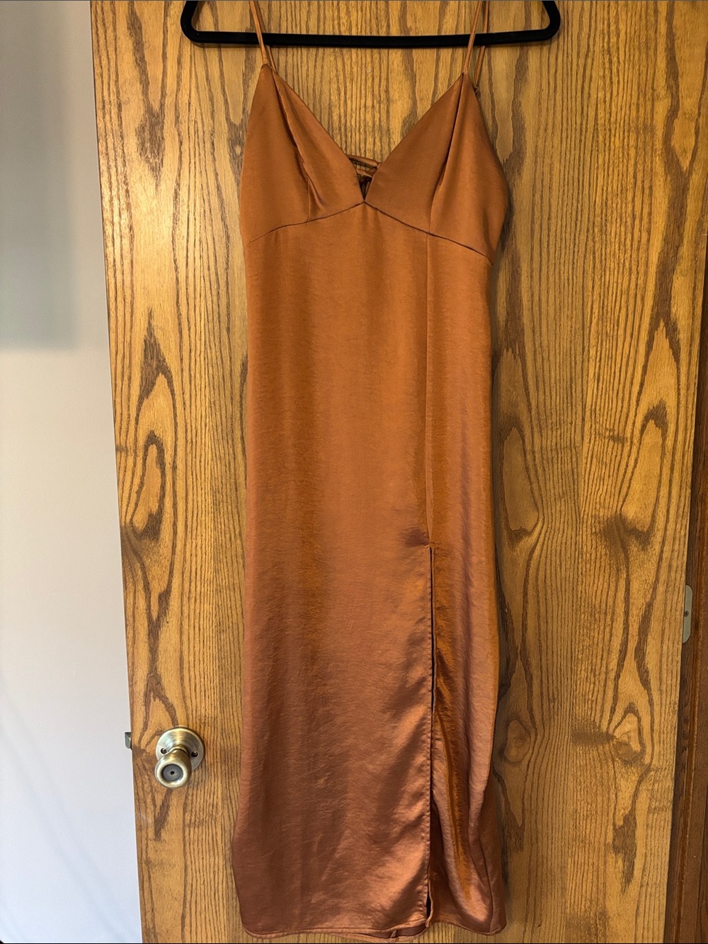 Satin Slip Midi Dress in Copper